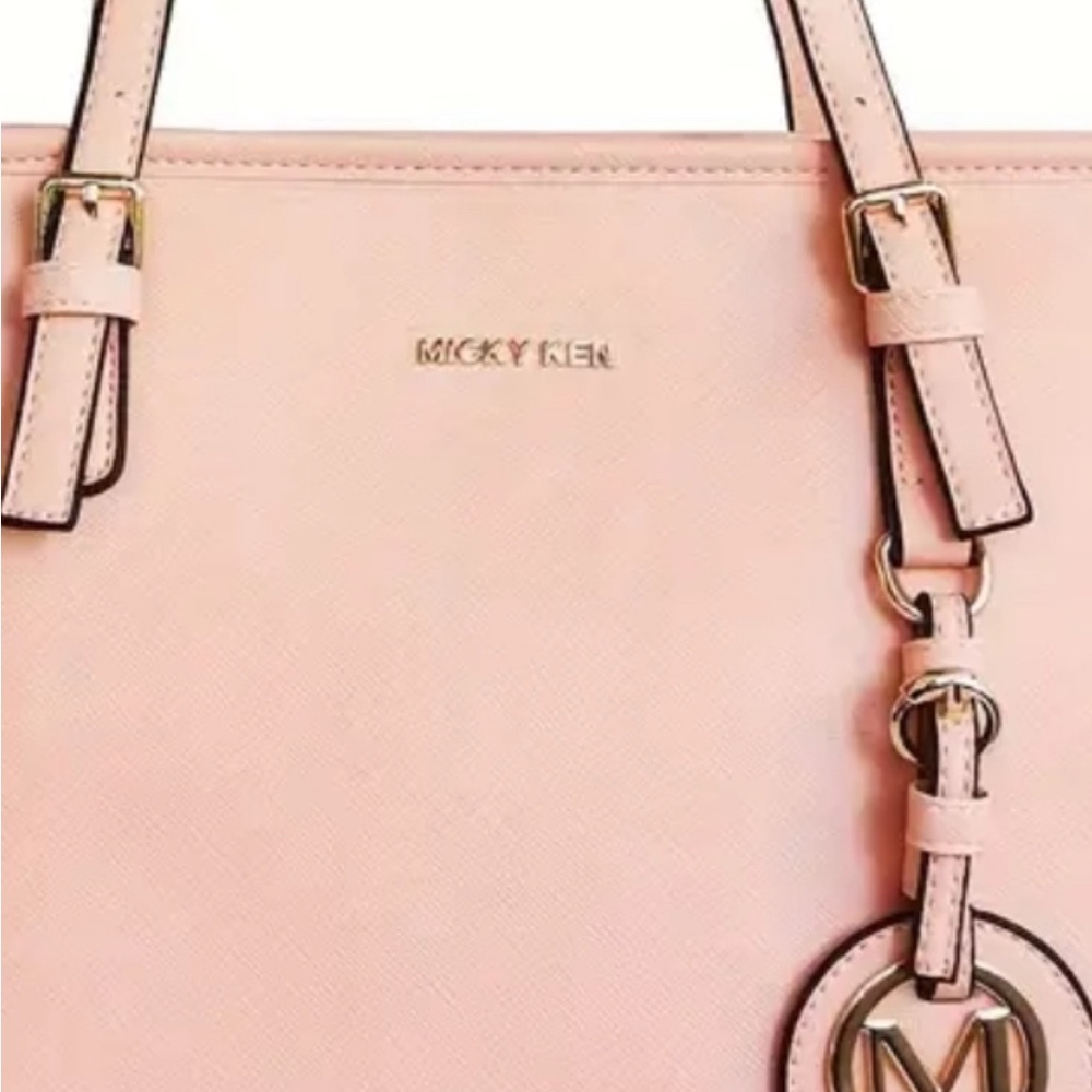 Micky Ken Pink Blush Tote Bag Gold Charm PU Leather Shoulder Bag NIP - Picture 2 of 7